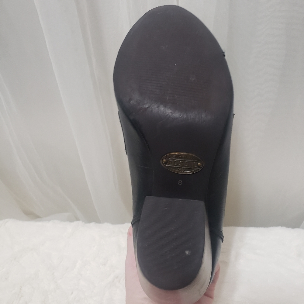 Fossil Black Leather Heeled Booties Sz 8 - Picture 13 of 16
